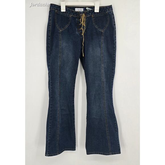 Y2K Jordache Lo-Rise Lace-Up Front Flare Jeans Women’s Size 13/14 - Picture 1 of 6